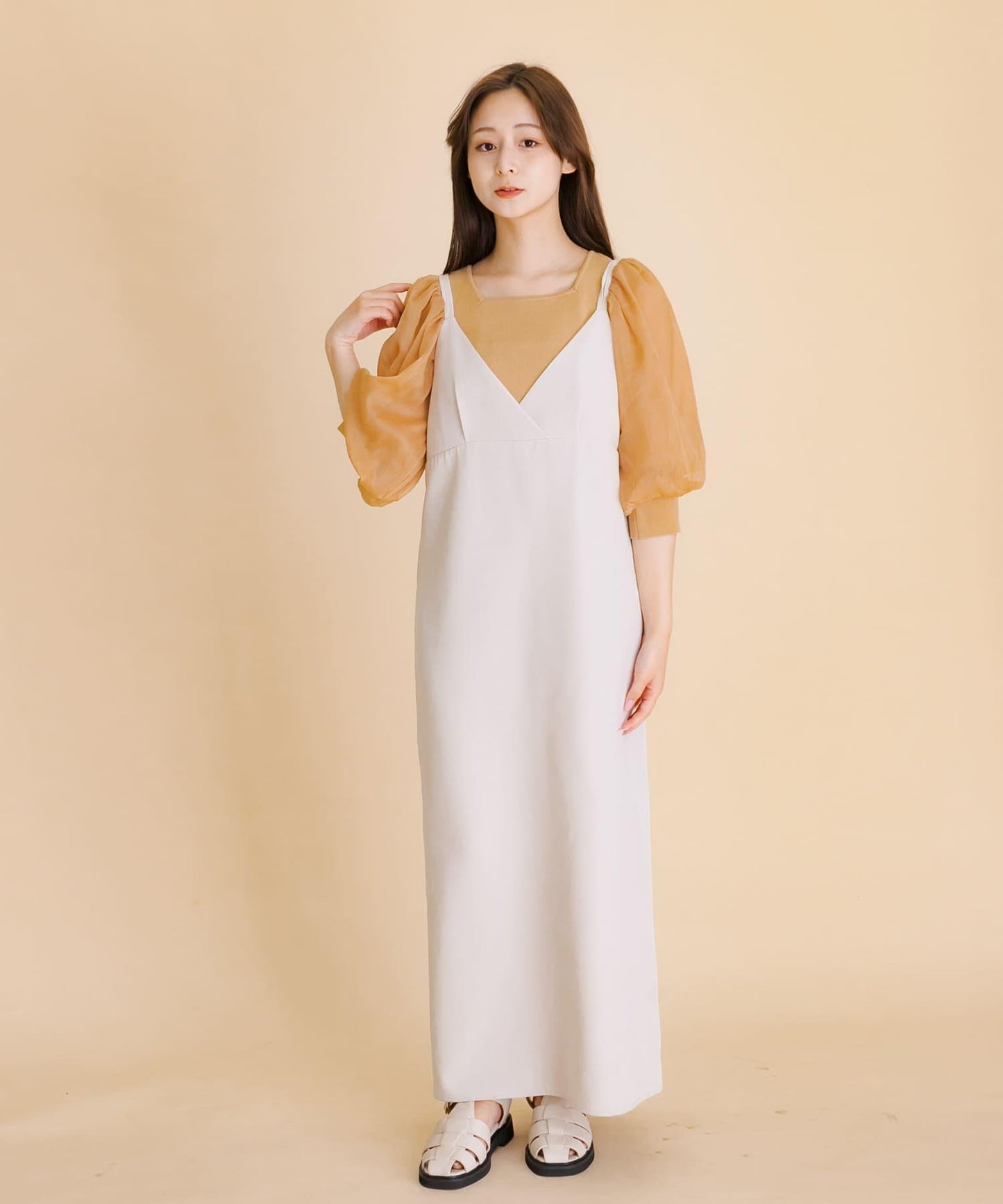 透視感蓬鬆袖針織衫（五分袖）