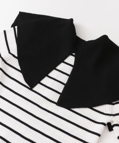 荷葉邊領口五分袖針織衫