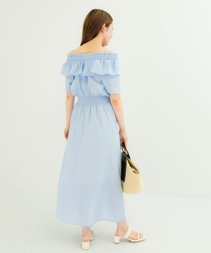 2WAY抽褶荷葉邊連衣裙