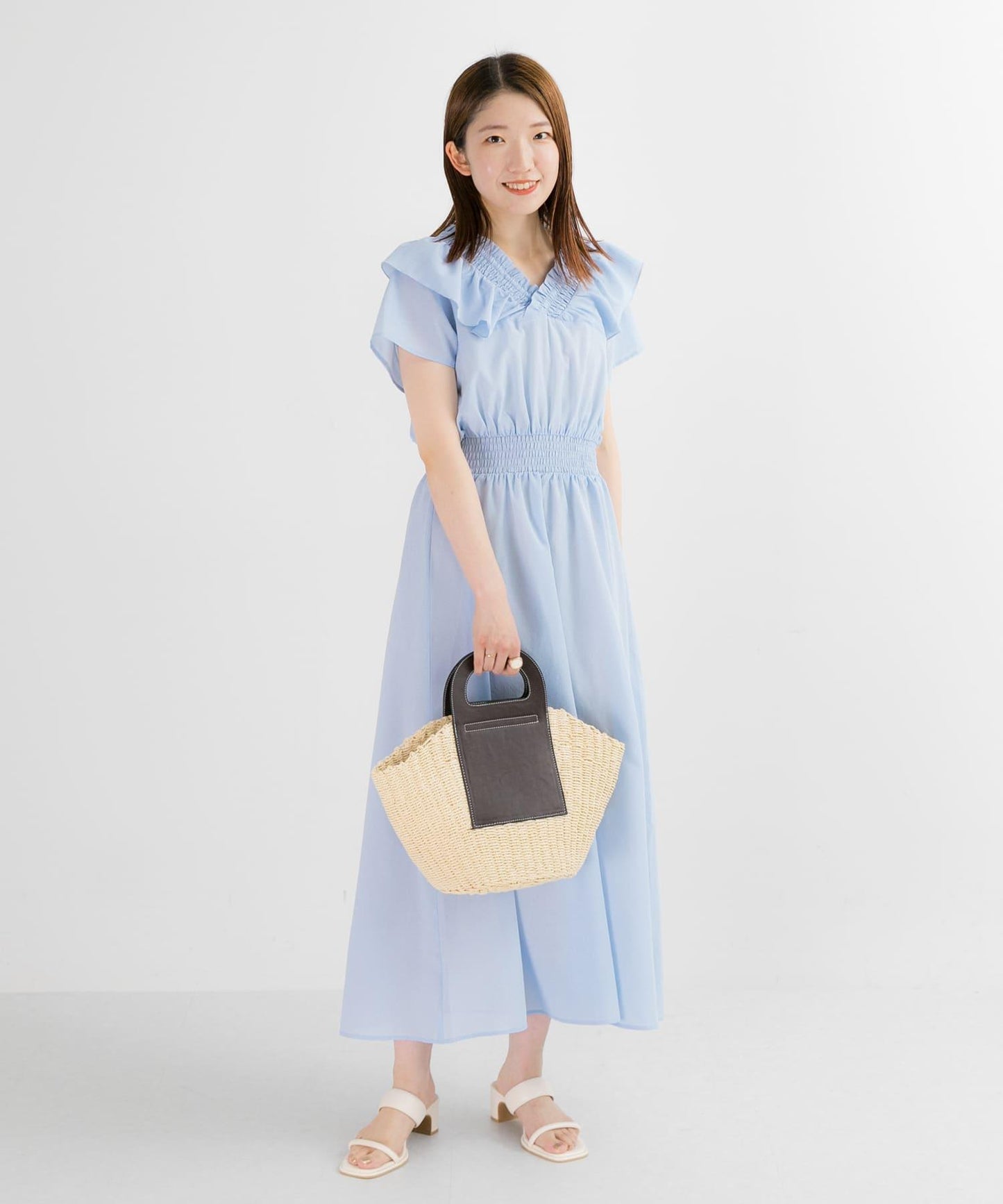 2WAY抽褶荷葉邊連衣裙