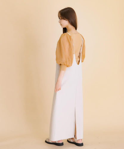 透視感蓬鬆袖針織衫（五分袖）