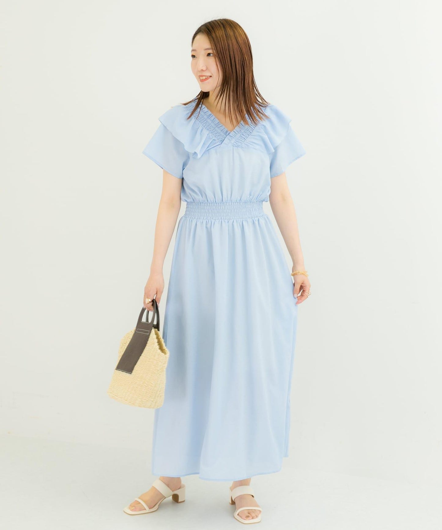 2WAY抽褶荷葉邊連衣裙