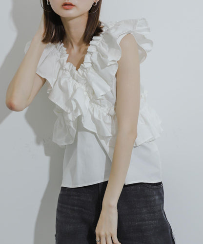 2WAY荷葉邊無袖襯衫