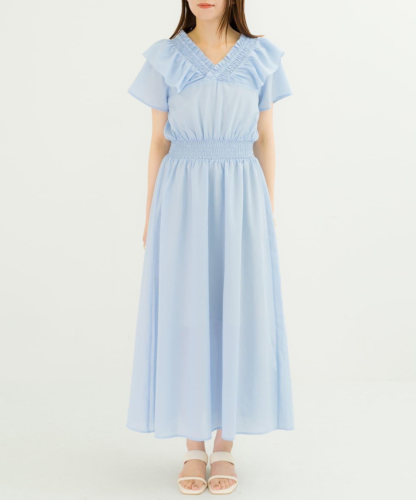 2WAY抽褶荷葉邊連衣裙