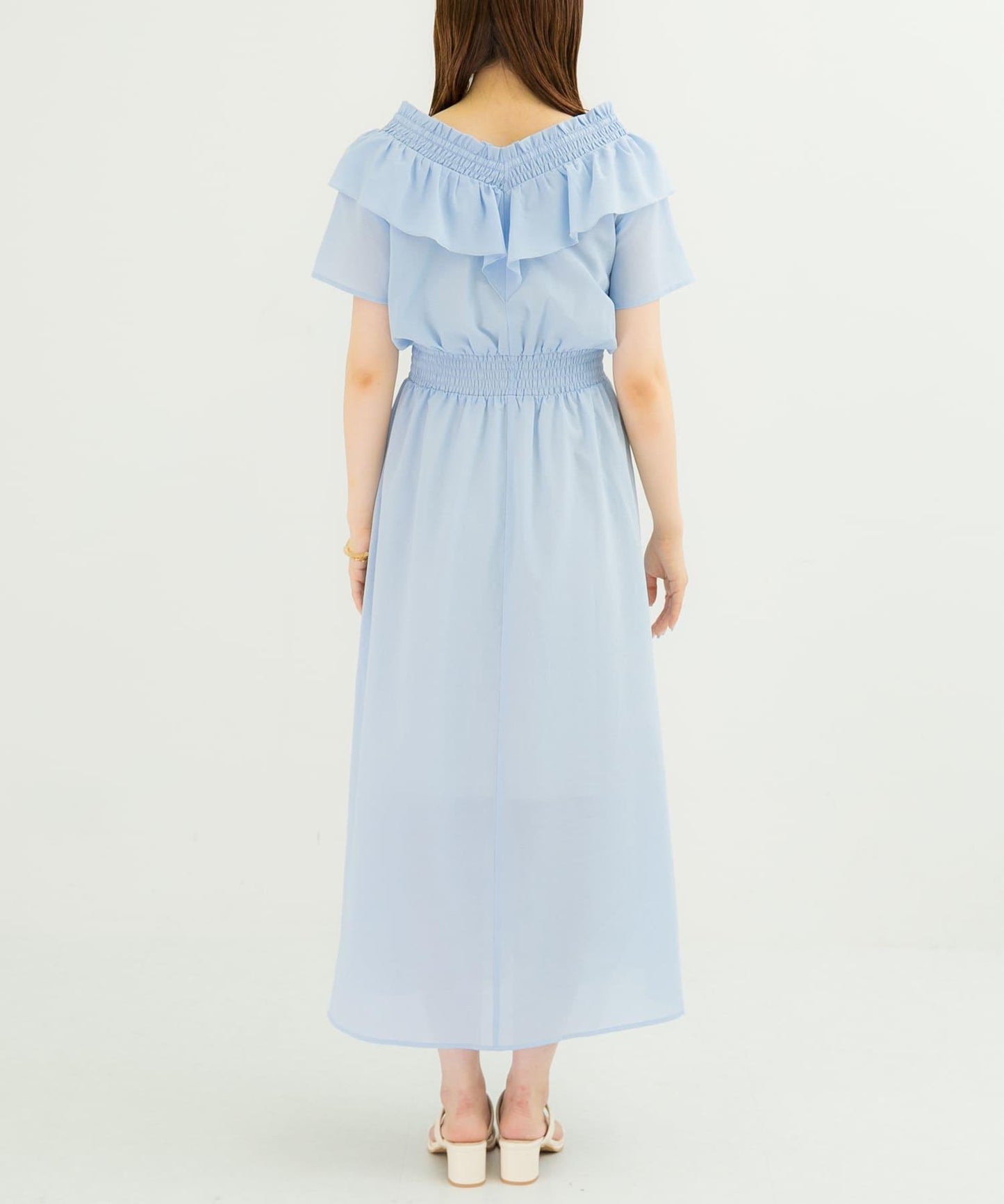 2WAY抽褶荷葉邊連衣裙