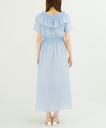 2WAY抽褶荷葉邊連衣裙