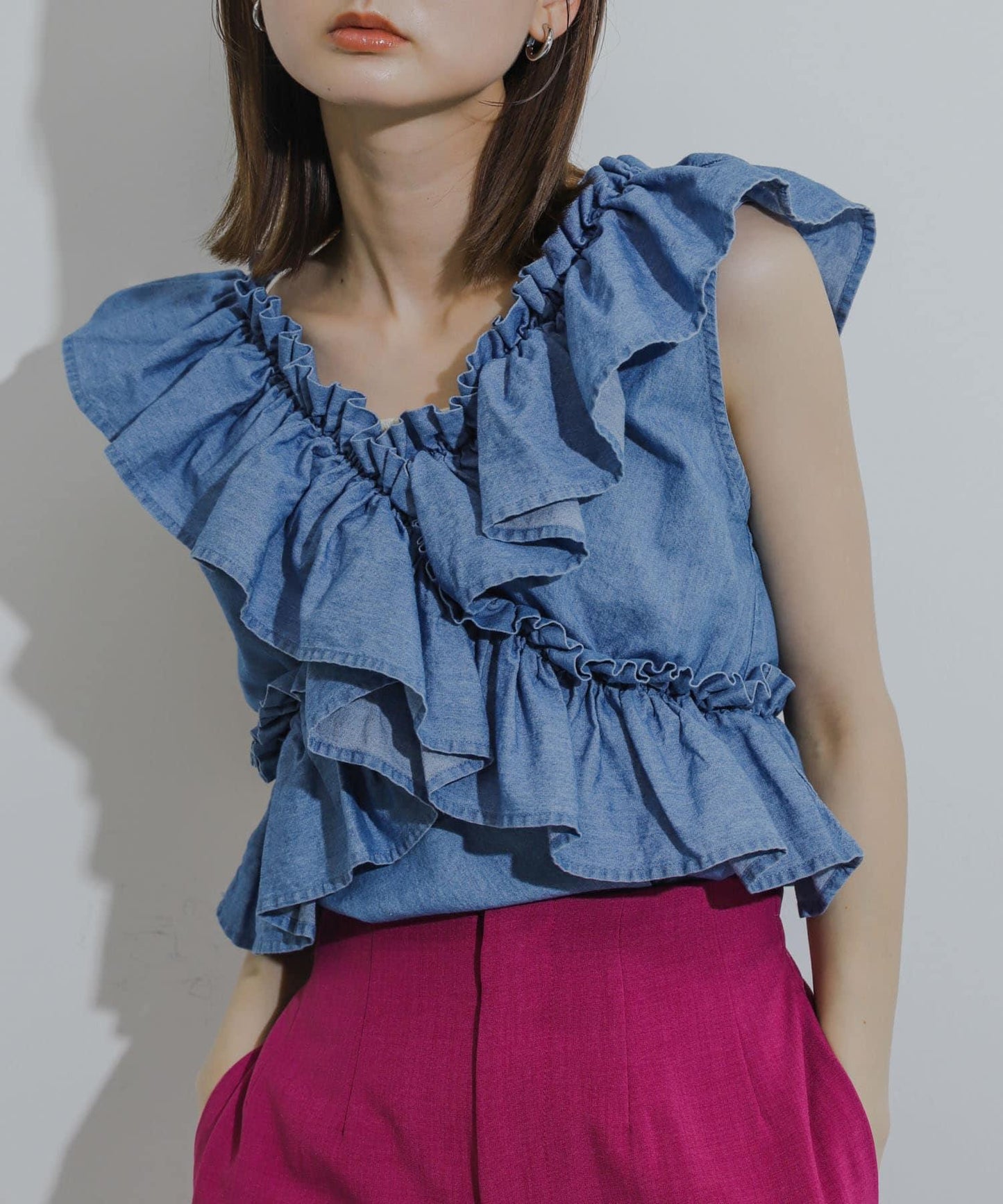 2WAY荷葉邊無袖襯衫