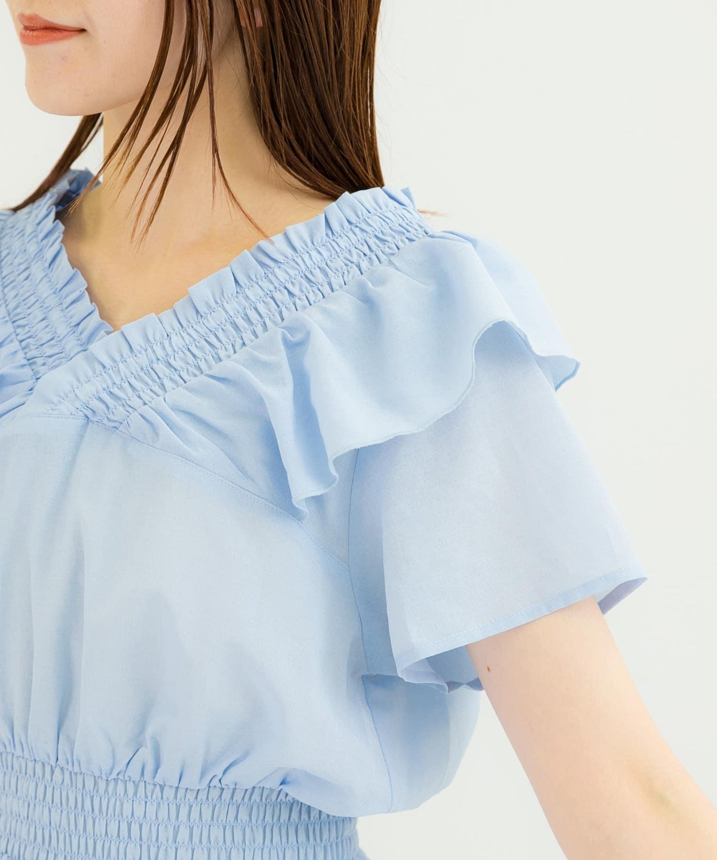 2WAY抽褶荷葉邊連衣裙