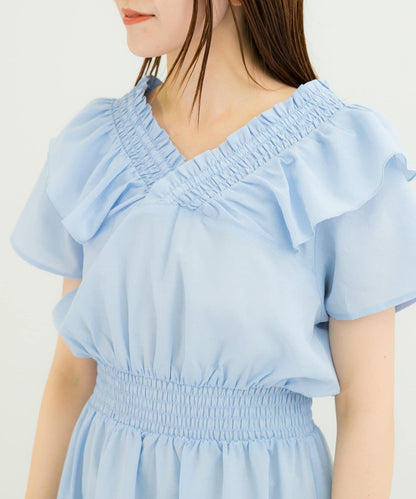 2WAY抽褶荷葉邊連衣裙