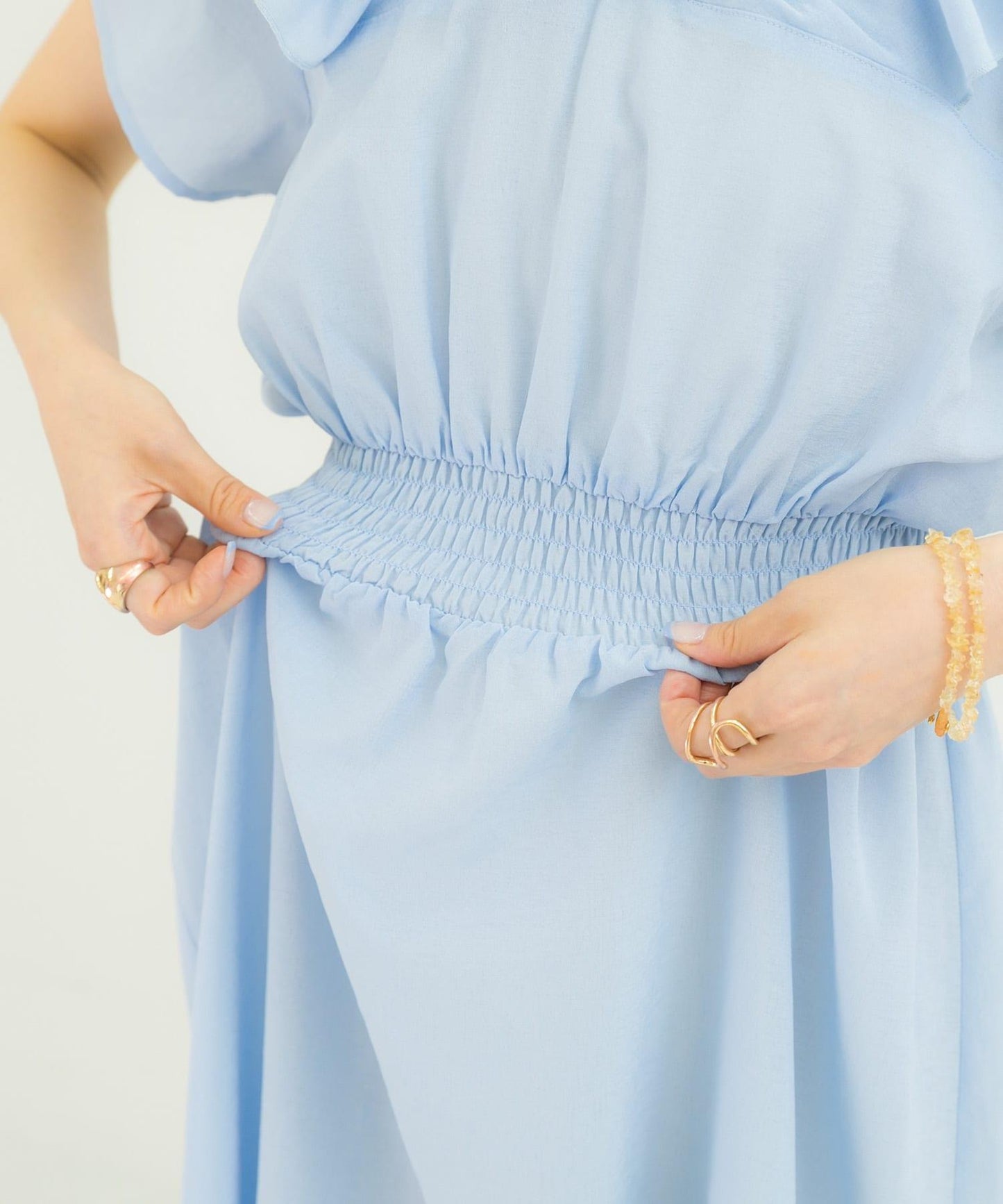 2WAY抽褶荷葉邊連衣裙