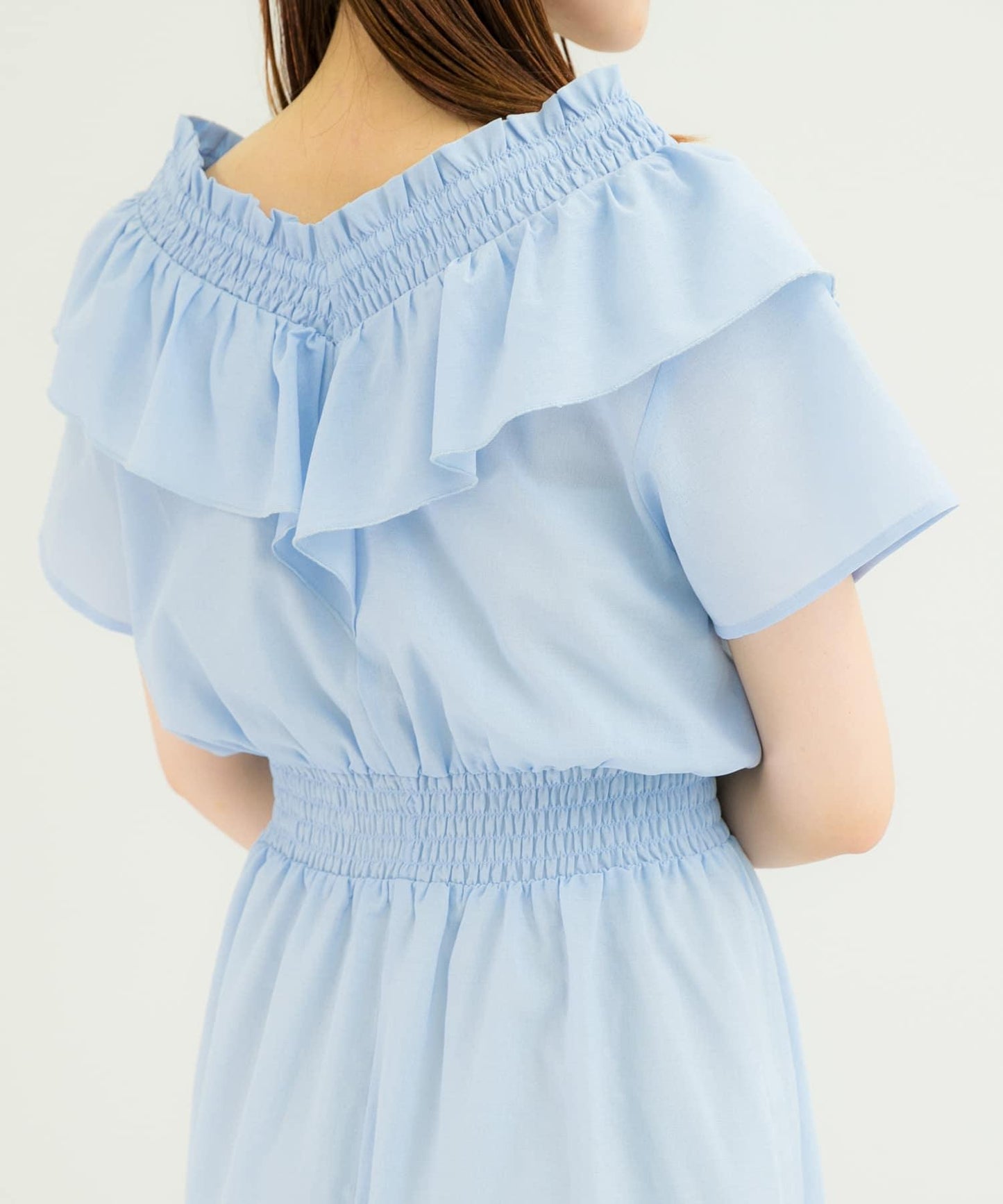 2WAY抽褶荷葉邊連衣裙