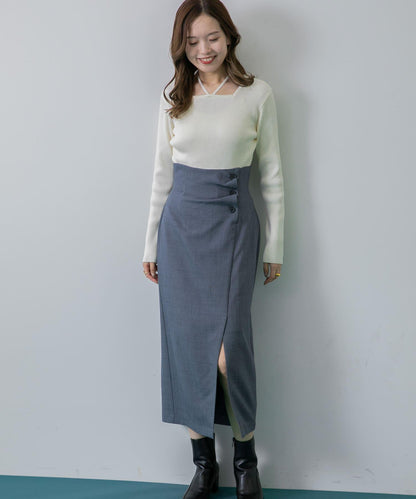 紐扣裝飾半身裙