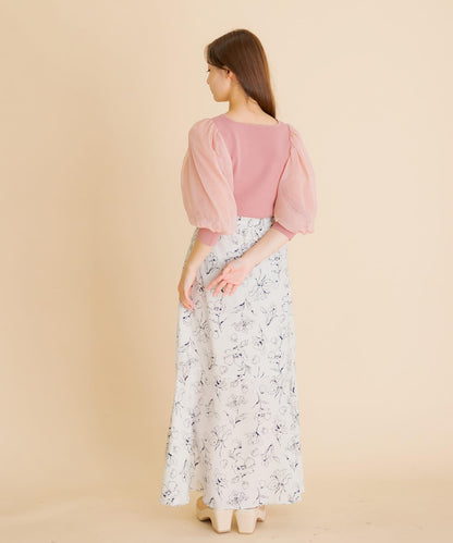 透視感蓬鬆袖針織衫（五分袖）