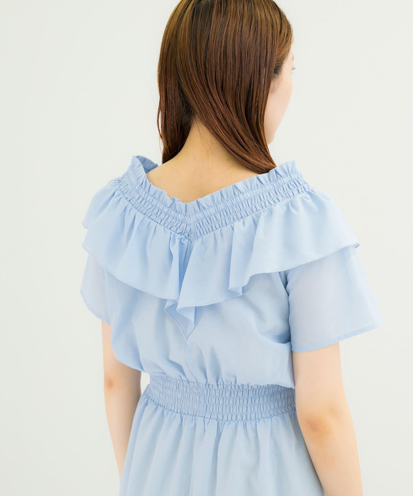 2WAY抽褶荷葉邊連衣裙