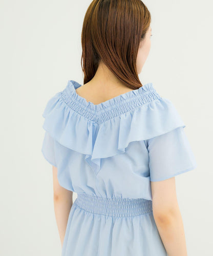 2WAY抽褶荷葉邊連衣裙