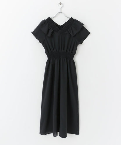 2WAY抽褶荷葉邊連衣裙