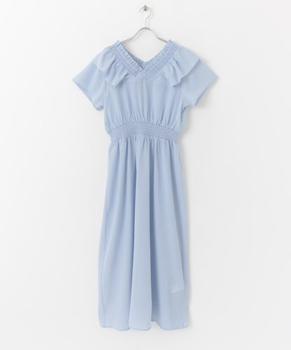 2WAY抽褶荷葉邊連衣裙