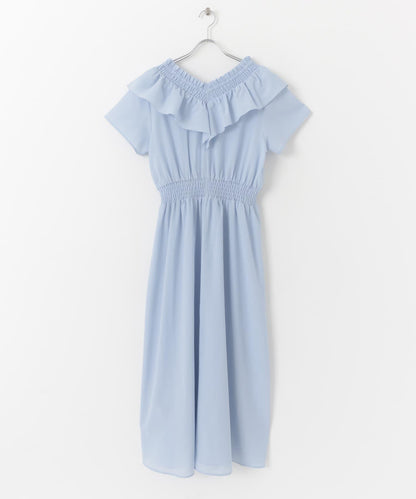 2WAY抽褶荷葉邊連衣裙