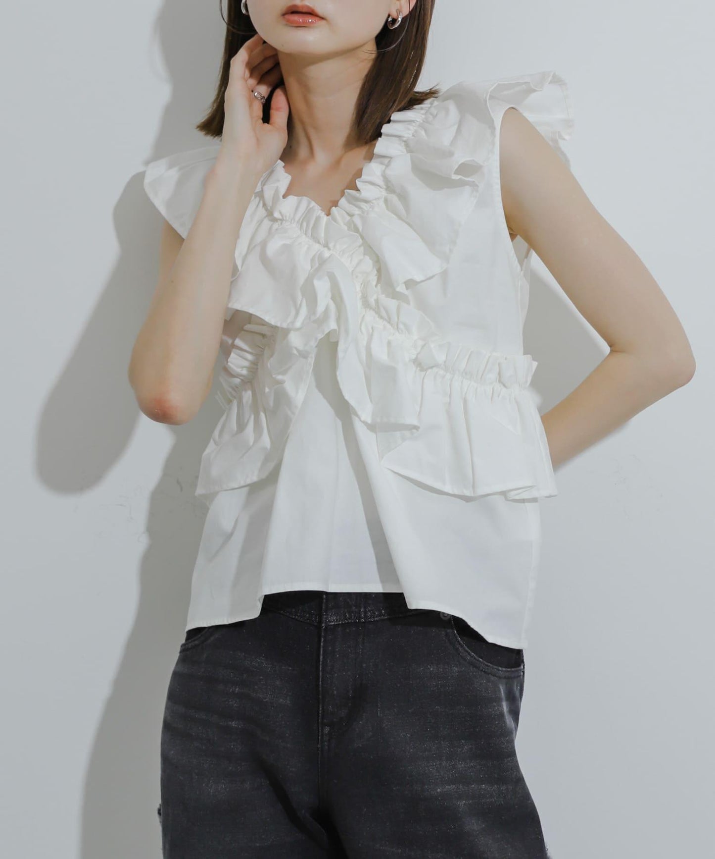 2WAY荷葉邊無袖襯衫