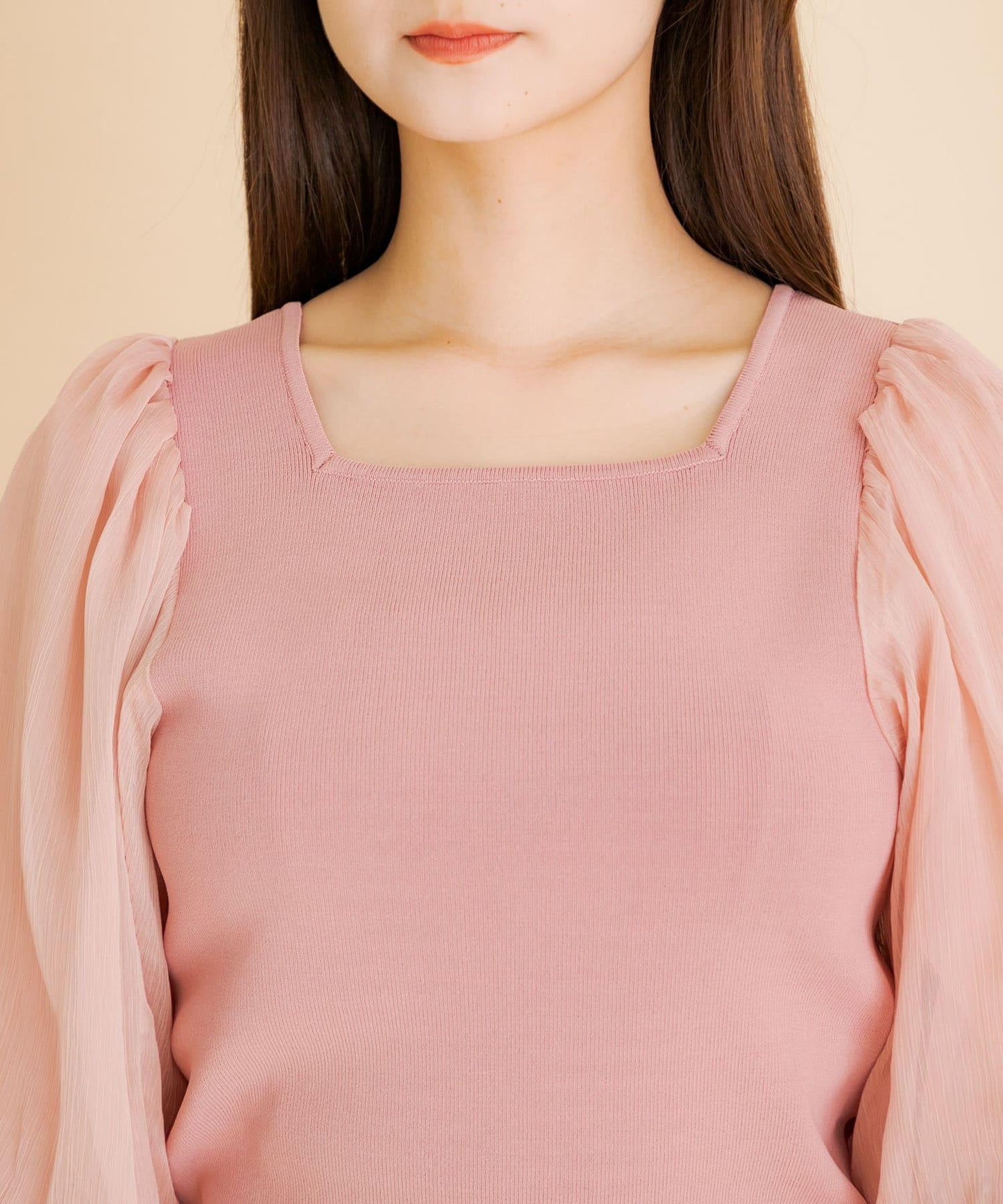 透視感蓬鬆袖針織衫（五分袖）