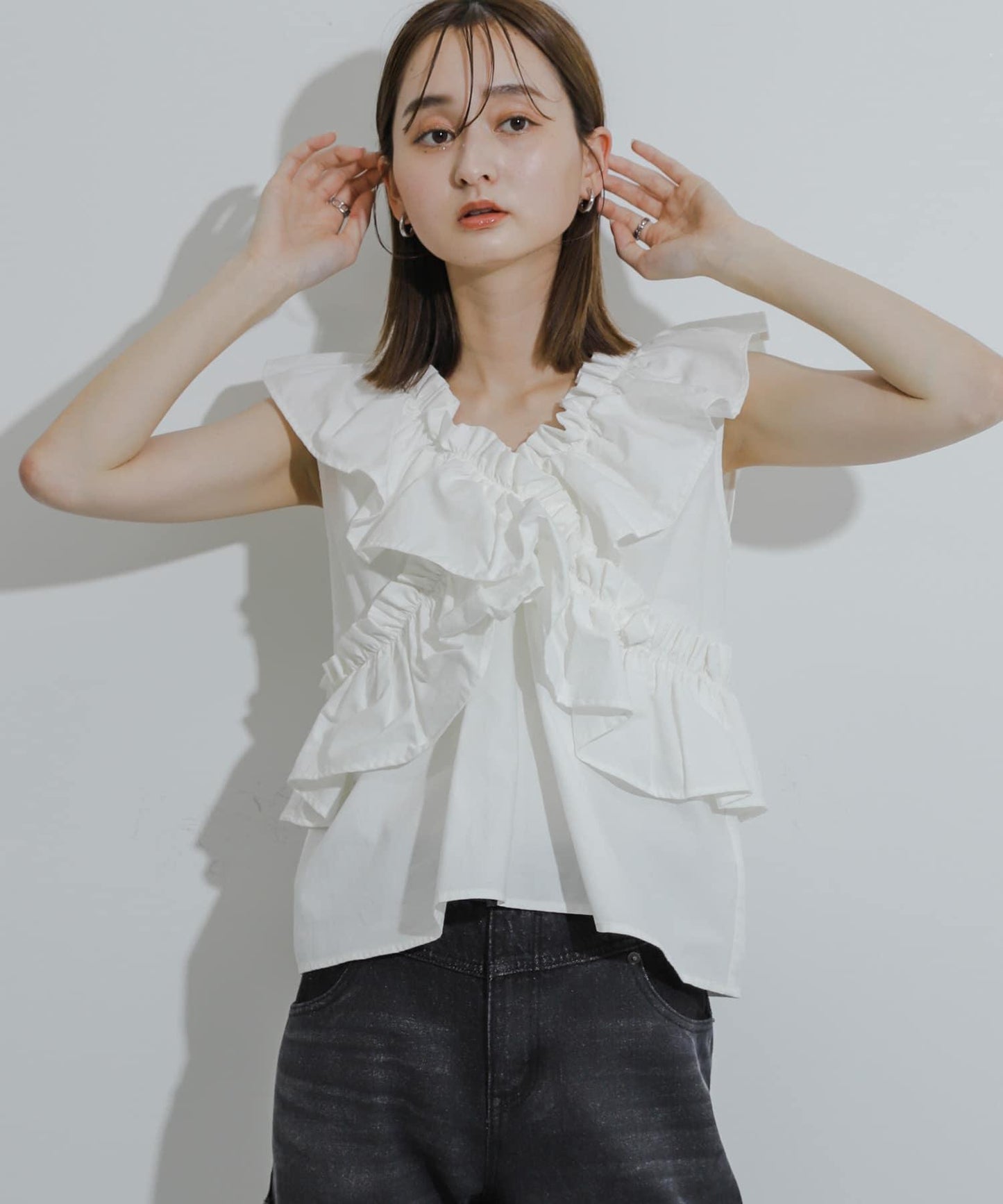 2WAY荷葉邊無袖襯衫