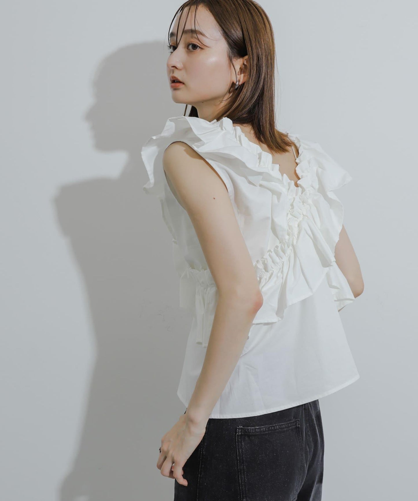 2WAY荷葉邊無袖襯衫