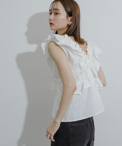 2WAY荷葉邊無袖襯衫