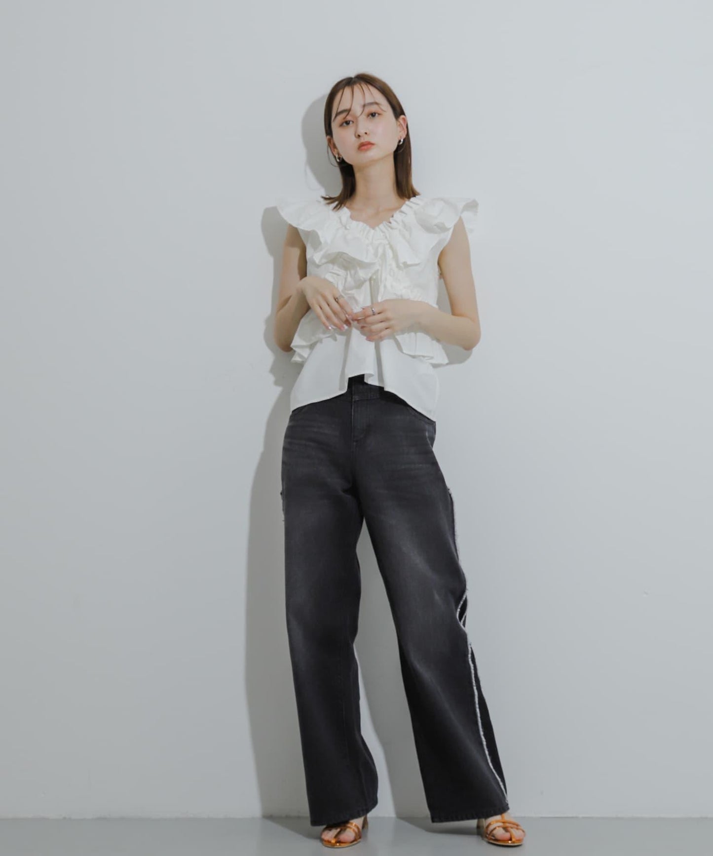 2WAY荷葉邊無袖襯衫