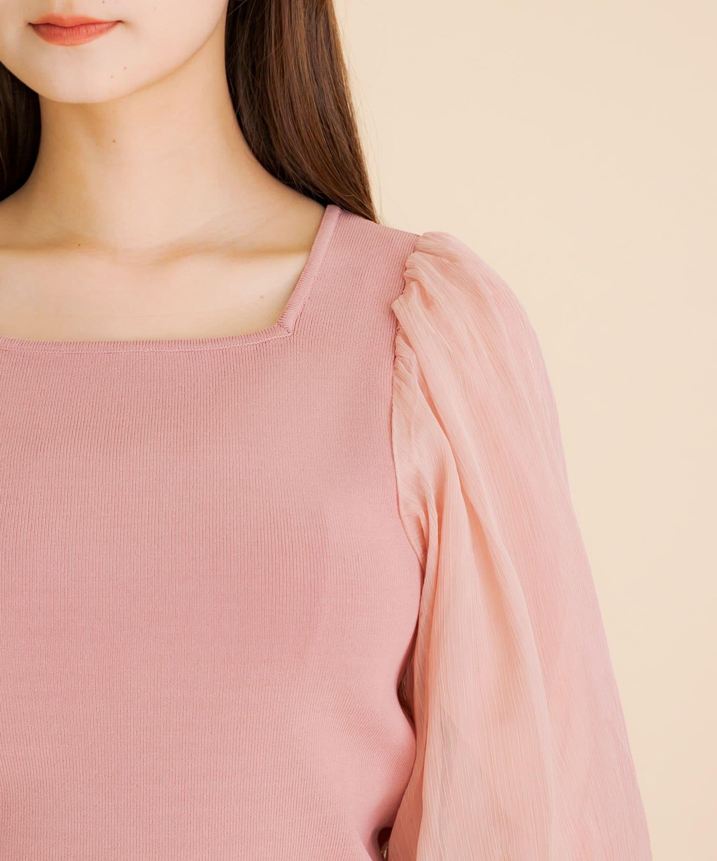 透視感蓬鬆袖針織衫（五分袖）