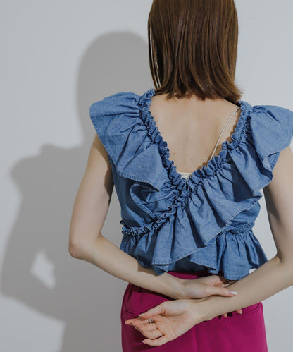 2WAY荷葉邊無袖襯衫