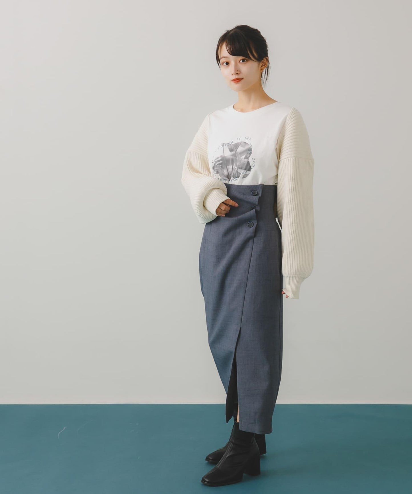 紐扣裝飾半身裙