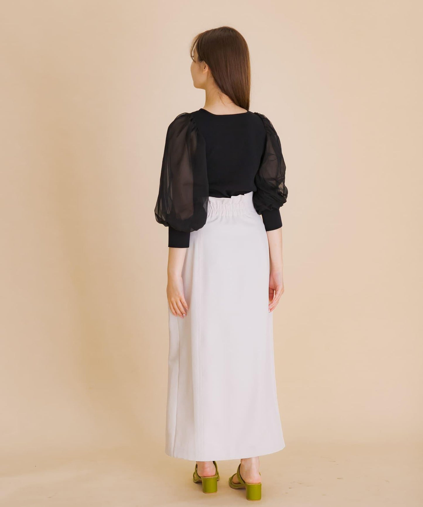 透視感蓬鬆袖針織衫（五分袖）