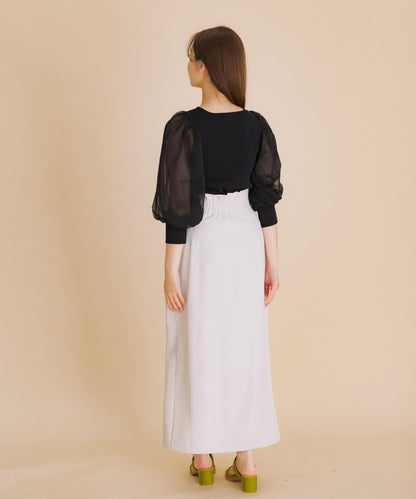 透視感蓬鬆袖針織衫（五分袖）