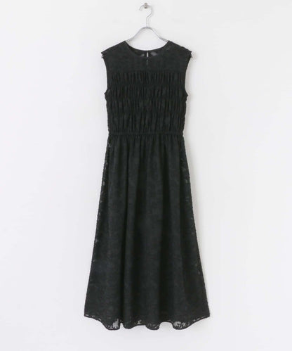 收腰褶皺無袖連衣裙