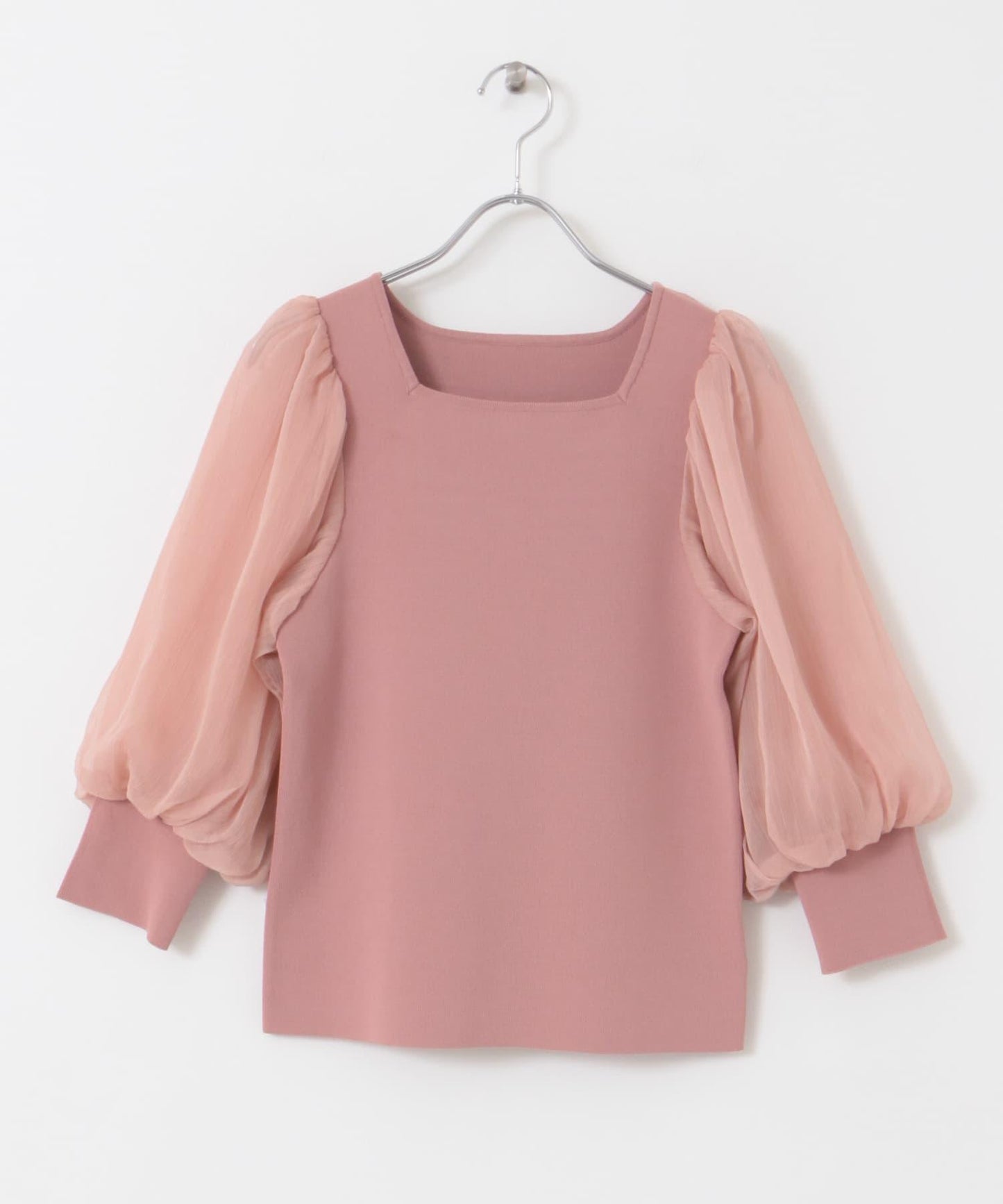 透視感蓬鬆袖針織衫（五分袖）