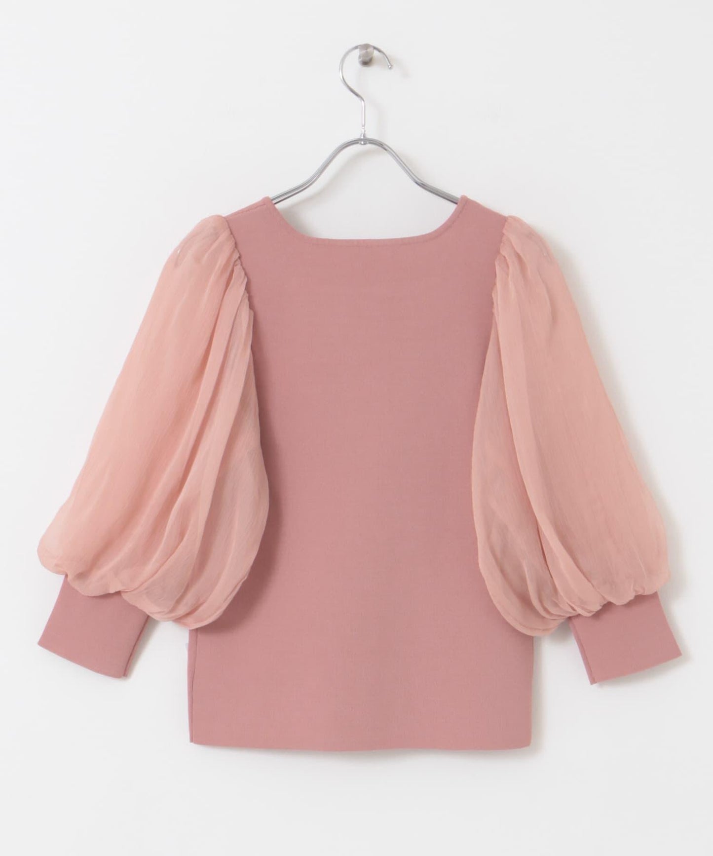 透視感蓬鬆袖針織衫（五分袖）