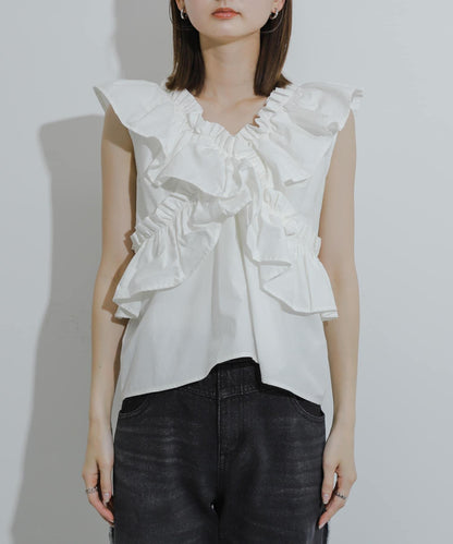 2WAY荷葉邊無袖襯衫
