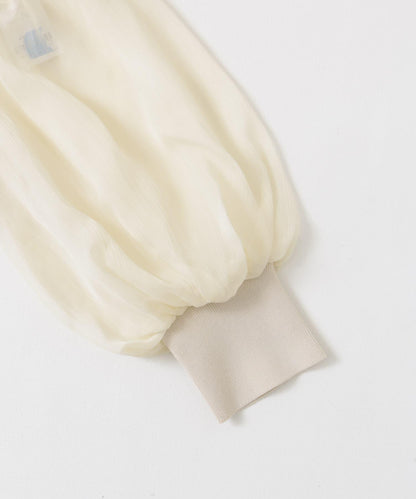 透視感蓬鬆袖針織衫（五分袖）