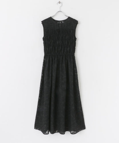 收腰褶皺無袖連衣裙