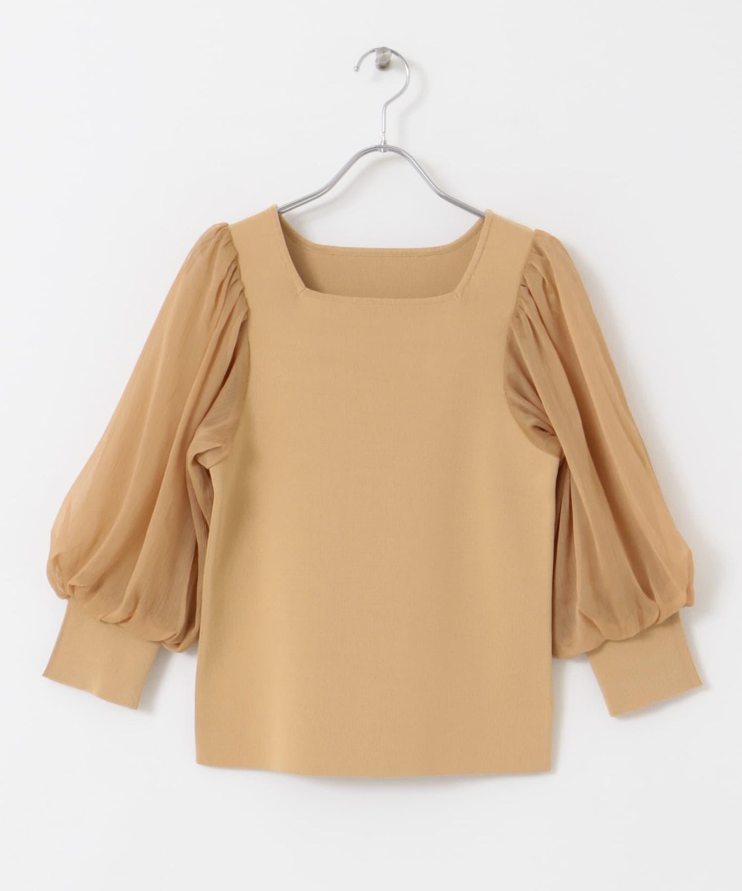 透視感蓬鬆袖針織衫（五分袖）