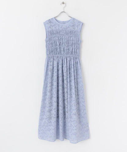 收腰褶皺無袖連衣裙