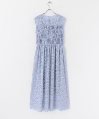 收腰褶皺無袖連衣裙