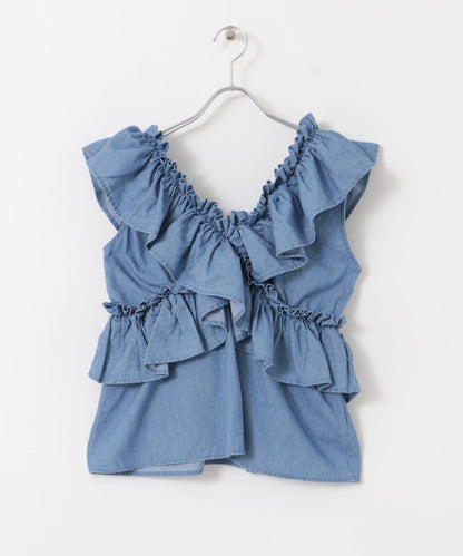 2WAY荷葉邊無袖襯衫