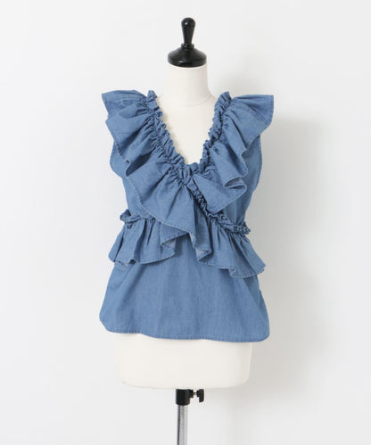 2WAY荷葉邊無袖襯衫