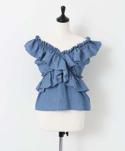 2WAY荷葉邊無袖襯衫