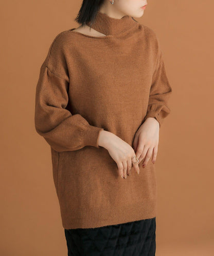 不對稱一字肩寬鬆針織衫