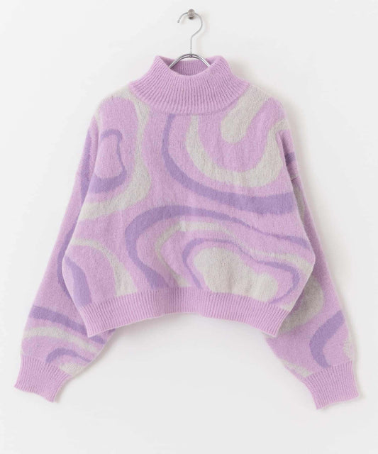 大理石紋提花高領針織衫