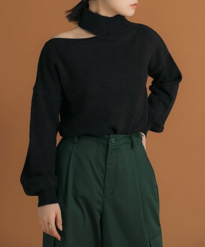 不對稱一字肩寬鬆針織衫