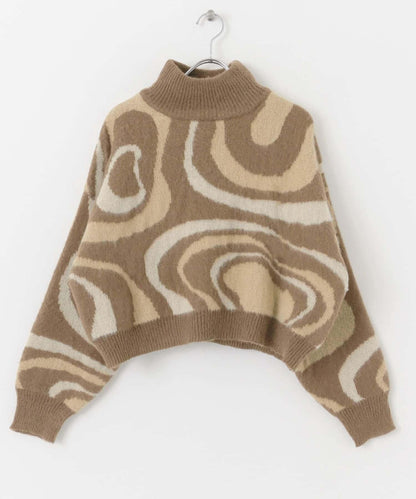 大理石紋提花高領針織衫