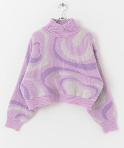 大理石紋提花高領針織衫